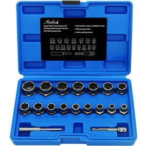 18Pcs Screw Puller Kit, Multi-Spline Hex Head, 3/8 Inch Drive Easy Removal Bolt Puller Kit for Removing Stripped, Rounded, Damaged, Broken, Screws and Bolts Removal Kit