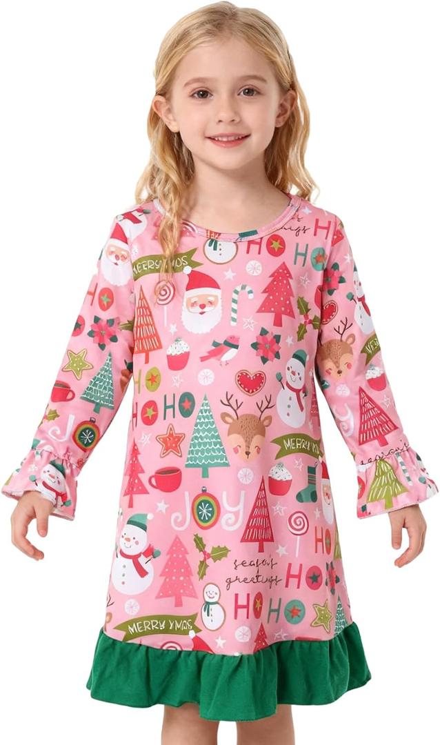 DACSOIT Christmas Toddler Girls Nightgowns Pink Snow Pattern Sleepwear Night Dress Pajamas 2-3T
