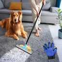 Carpet Rake for Pet Hair Removal  Carpet Scraper & Pet Fur Rake  Dog & Cat - Animal Fur Broom for Rugs & Furniture with Adjustable Lengths - Blue