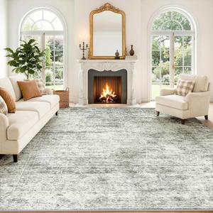 LIVELYGLOW 8x10 Washable Area Rug for Living Room Bedroom, Retro Printed Traditional Vintage Rug, Non-Slip Foldable Large Carpet for Dining Room Home Decor, Grey