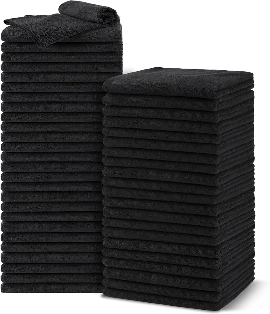Salon Towels 48 Pack, Microfiber Barber Towel Bulk,(16x29 inches) Fast Drying Hair Towels Super Soft Black Hand Towels for Gym, Salon, Bath, Spa Use and Home Hair Care (Not Bleach Proof)