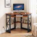 VECELO Corner Desk, Triangle Computer Desk for Small Space with Charging Station and Keyboard Tray, Corner Makeup Table with Storage Shelves for Home Office Bedroom, 41x30, Teak Brown, 28" x 41" x 30"