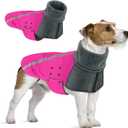 SlowTon Winter Dog Coat, Warm Polar Fleece Lining Doggie Outdoor Jacket with Turtleneck Scarf Reflective Stripe Adjustable Waterproof Windproof Puppy Vest Soft Pet Outfits (Fuchsia,S)