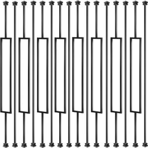 16 Pack Rectangular Hollow Stair Spindles 44 Inches, 1/2" Iron Balusters for Staircase Interior With 32 Baluster Shoes