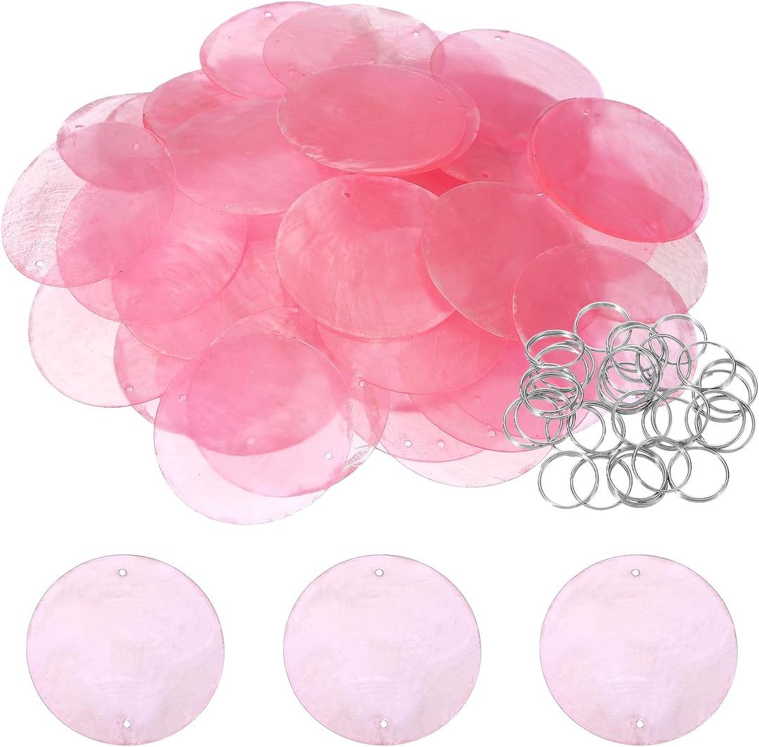 Round Capiz Sea Shells, 2" Shells for Crafting with Closed-end Ring Seashell Beach Real Seashells Fitting for (Wind Chimes Jewelry Making DIY Craft Decoration), 50Pcs&Pink