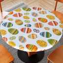 Easter Fitted Table Cover - Waterproof Colorful Egg Elastic Edged Tablecloth Vinyl Wipeable Table Cloth for Holiday Dinner, Party, Family Gathering (Fit for 36"-44" Round Tables)