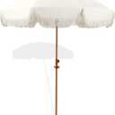 Seazul 6.5ft Patio Umbrella with Fringe, Beach Umbrella, Fringe Umbrella Outdoor Patio with Hanging Hook, Tilting Aluminum Pole, UV 50+, Fiberglass Ribs, Elegant Cream