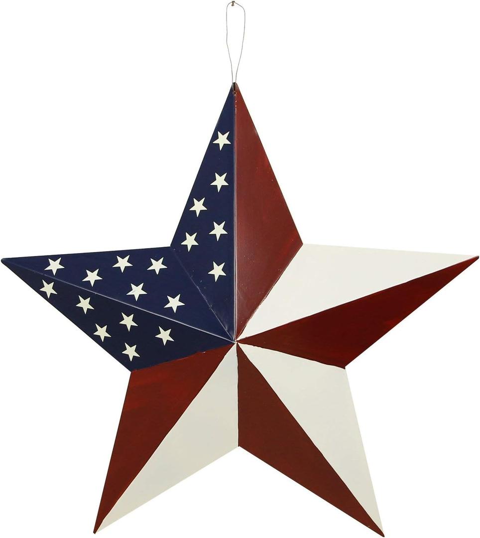Y&K Decor American Barn Star US Flag Star Outdoor Decor Metal Barn Patriotic Wall Decoration July 4th Country Patriotic Wall Ornament Outdoor Decoration