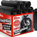 ToughBag 30-33 Gallon Trash Bags Heavy Duty, 32 x 38" Black Garbage Bags (250 COUNT) 30+, 32 Gallon Trash Bags - Made In USA