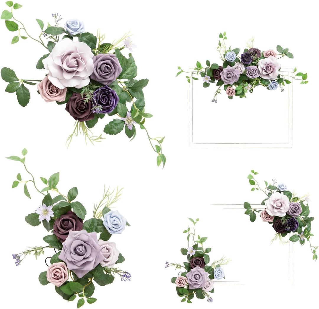 Ling's moment 2pcs Wedding Artificial Sign Flower Swag Arch Floral Garland Decorations Provence Blue & Purple for Ceremony Party Reception Entrance Welcome Easel Door Decor Wall Home Entryway Outdoor