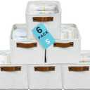 OrganiHaus Small Fabric Storage Baskets for Shelves 6 Pack, 12x8in Closet Storage Bins for Shelves, Cloth Baskets for Organizing, Linen Closet Organizers, Fabric Basket, White Basket (Full Off-White)