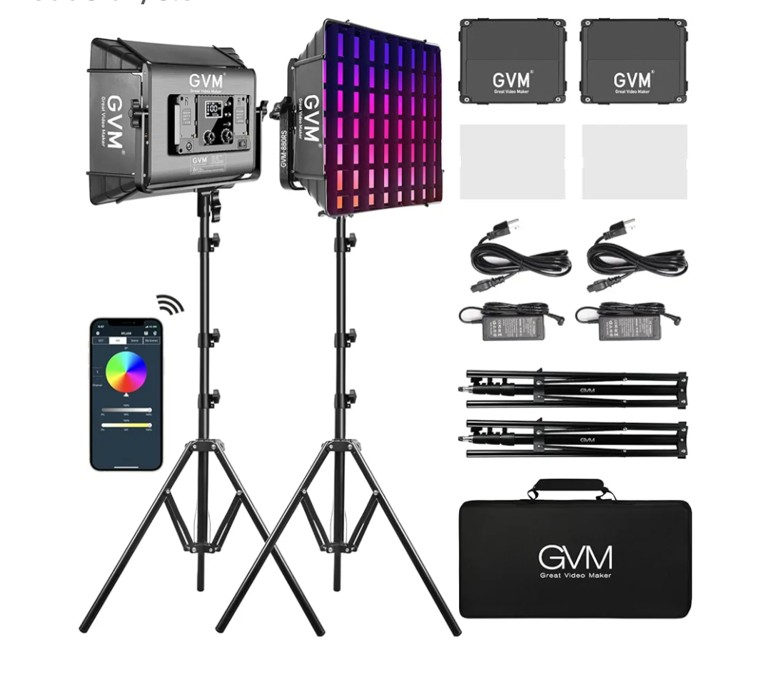GVM 150W RGB Video Lights with Bowens Mount, Dimmable BiColor / Full Color Output 3200K5600K 22000LUX LED Continuous Photography Light Kit for YouTube Studio Boardcast TV Interview, CRI 95+