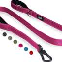 TwoEar 4FT 1IN Strong Rose Dog Leash with 2 Padded Handles, Traffic Handle Extra Control, Comfortable Soft Dual Handle, Auto Lock Hook, Reflective Walking Lead for Small Medium and Large Dogs