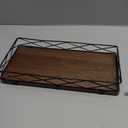 Toilet Paper Basket Holder, 13" Toilet Tank Tray, Wood and Metal Toilet Tray Vanity Organizer Bathroom Tray, Kitchen Sink Organizer for Soap Dispenser (Brown+Black)