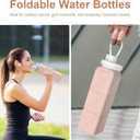 Popdigito Collapsible Water Bottles 2 Pack Compact Portable,Leakproof,Bpa-Free Silicone Bottles For Travel,Hiking,Camping,Gym,Outdoor Sports.Curable,Lightweight,Reusable For On-The-Go Hydration (Light Pink+Dark Blue)