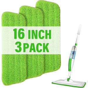 16.5 inch Mop Pads Refills, 3 Pack Microfiber Reusable Replacement Mop Pads Flat Replacements Heads for Wet Or Dry Floor Cleaning and Scrubbing, Green Cloth 