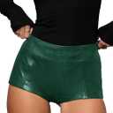 Women's Faux Leather Shorts High Waist Stretch Skinny Mini Shorts Sexy Hot Pants (Medium, Dark Green)