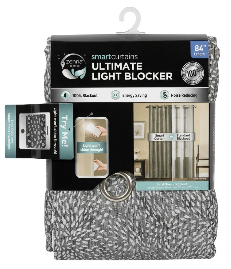 Zenna Home Ultimate Light Blocker Certified 100 Percent Blackout Jamie Smart Curtain Window Curtain Panel 84" Length, Petal Mosaic