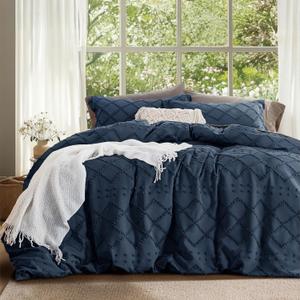 Bedsure Boho Duvet Cover King Size - Boho Bedding, Tufted King Duvet Cover for All Seasons, 3 Pieces Embroidery Shabby Chic Home Bedding,Comforter Not Included (Navy, 104" x 90")