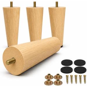 Yaliuliu 6 Inches Round Solid Wood Furniture Legs Set of 4, Natural Wooden Replacement Feet with Threaded 5/16'' Hanger Bolts for Sofa, Couch, Armchair, Cabinet, TV Stand, Ottoman and Dresser