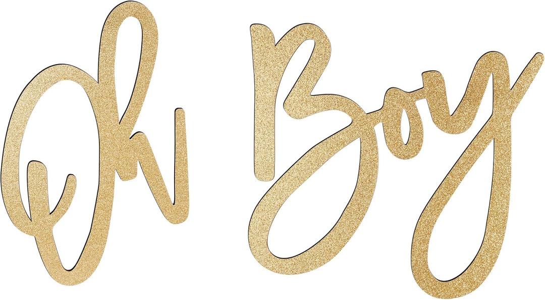 OH BOY Sign (Wooden/Gold) for Baby Shower DecorationsParty Banner, Gender Reveal, Baby Announcements, 1st Birthday Party, and Backdrop Wall Photo Prop