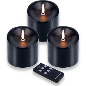 Black Outdoor Waterproof Flameless Candles with Timer, Remote Control Halloween Candles Battery Operated Flickering Last 600 Hours, 3"x3" Electric Fake LED Candle for Gothic Home Decor