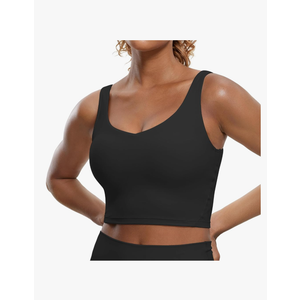 CRZ YOGA Womens Sports Bras V Neck Padded Cropped Tank Top Wireless Yoga Bra, size M