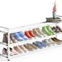 Bumusty 3-Tier Long Expandable Shoe Rack for Closet, 18"-44" Adjustable Shoe Rack for Entryway, 15-18 Pairs Large Shoe Organizer Shelf Storage, Sturdy Metal