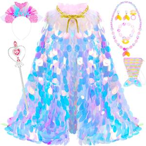 Princess Dress Up Toys Princess Dress Up Clothes Rainbow Mermaid Cape Kit 9 Pcs Gift Set for Little Girls 3-8 Years (1 - Rainbow Pink)