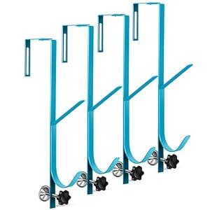 Reallnaive 4 Pack Pool Fence Hooks Equipment Above Ground Swimming Accessories Adjustable Fence Hangers for Pool Hose Skimmer Garden Tool Organizer Fits 1.2 Inch to 3.5 Inch Railing (Blue)