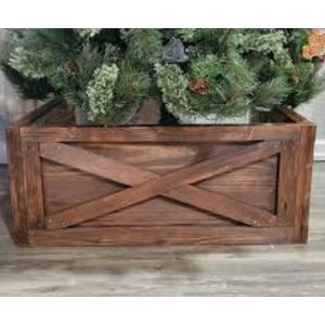 Wooden Tree Collar Box - Christmas Tree Box Stand Farmhouse Rustic Decor. Vintage Weathered Wood Decoration Brown