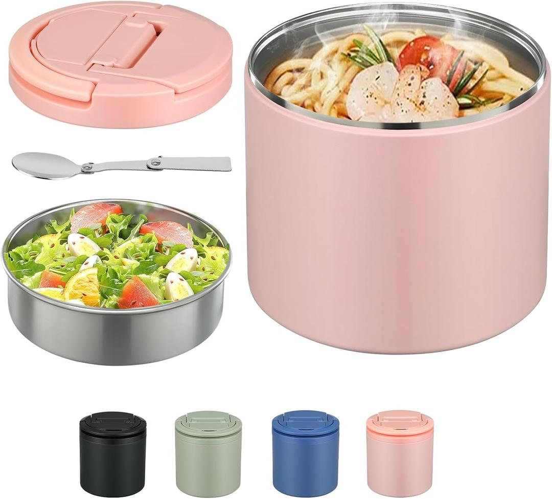 Thermo for Hot Food, Soup Thermo for Adults 40oz Lunch Containers Wide Mouth, Insulated Food Container Leak Proof Vacuum Stainless Steel With Carry Handle and Spoon BPA Free (Pink)