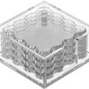 Square Scalloped Acrylic Drink Coaster Set 4Pack with Square Holder (Clear)