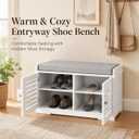 RASOO Shoe Storage Benches White Shoe Rack Bench with 2 Doors & Padded Seat Cushion in Grey Shoe Cabinet Shoe Entryway Bench with Shoe Organizer