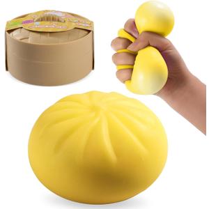 Dumpling Squishy Stress Balls with Steamer, Mystery Colorful Fidget Sensory Toys, Soft Anxiety Relief Squeeze Decompression Dough, Easter Stocking Stuffers Gifts (Yellow)
