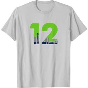 12 Seattle Sports Fan Skyline T-Shirt T-Shirt, XL,  Silver Grey