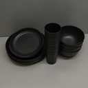 Teivio 16-Piece Kitchen Plastic Wheat Straw Dinnerware Set, Service for 4, Dinner Plates, Dessert Plate, Cereal Bowls, Cups, Unbreakable Plastic Outdoor Camping Dishes, Black