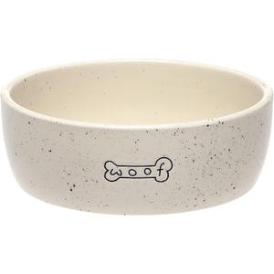 Pearhead Ceramic Dog Bowl Woof Speckled Pet Food & Water Dish, Durable Stoneware, Non-Slip Heavy Base, 20 oz, Medium