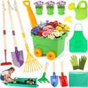 Kids Gardening Set, Outdoor Toys with Wheelbarrow and Kids Garden Tools, Toddler Gardening Set with Repotting mat, Gloves, Apron, Watering Can, Pretend Play Learning Toys for Kids Boys and Girls 38