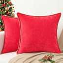 decorUhome Christmas Chenille Soft Throw Pillow Covers 18x18 Set of 2, Farmhouse Velvet Pillow Covers, Decorative Square Pillow Covers with Stitched Edge for Couch Sofa Bed, Red