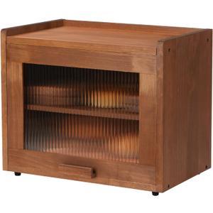 Bread Box for Kitchen Countertop Container Bin 2 Layer Wooden Bread Storage Adjustable Shelf Holder Large Capacity Modern Farmhouse Food Organizer Acrylic Window (Brown)