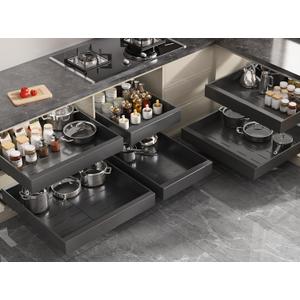 Seinloes 6 Pack Pull Out Cabinet Organizer 21" Deep,Full Extension 3 Slide Rails Slide Out Drawers With Raising Pad for Framed Cabinets,Expandable Width (12.3"-20.5"),No Drill Roll Out Shelves,Black