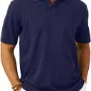Mens Knit Polo Shirts Short Sleeve Casual Classic Collared Stretchy T-Shirts (Medium, Navy)