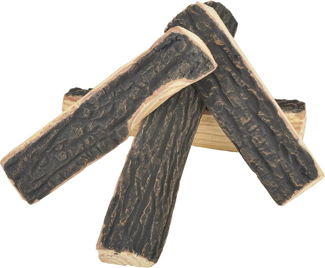 Skyflame 4pcs Fireplace Ceramic Wood Logs Gas Heat Resistant Realistic Artificial Stackable Decoration Logs, All Types Indoor or Outdoor Fireplace and Fire Pit, Clean Burning Accessories