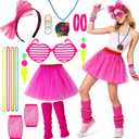 80s Costumes Accessories Set for Women1980s Theme Party Retro Neon Outfits Halloween Party Outfit (Pink)
