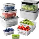 5 PCS Fruit storage Containers for Fridge with Removable Colander and Chopper Set, Leakproof Food Storage Containers with lids, Dishwasher & Microwave Safe Produce Containers to Keep Fruits Fresh