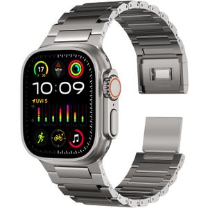 ACESTAR Grade 4 Full Titanium Band Compatible with Apple Watch Ultra 3/2/1 49mm/Series 10 46mm, 24mm Wide Adjustable Links with Titanium Magnetic Clasp Connectors DLC Coating