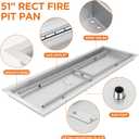 FAHKNS 48" x 14" Stainless Steel Drop-in Fire Pit Pan, Rectangle Fire Pit H-Burner Pan, Propane Gas Fire Pan BTU 185,000 Max, for Indoor or Outdoor Use