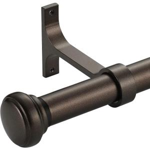 Heavy Duty Adjustable Curtain Rod, 1 Inch, 28-48 Inch, Round Cap, Premium Aluminum Brackets, Suitable for Windows & Patios (Antique Bronze)