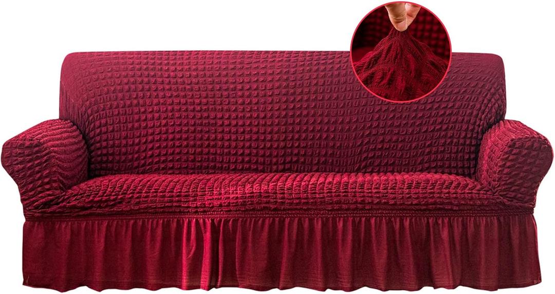 Jeloris Stretch Sofa Slipcover Easy Fitted Sofa Couch Cover with Skirt, Durable Washable Universal High Elastic Furniture Protector for Kids, Pets (X-Large, Burgundy)